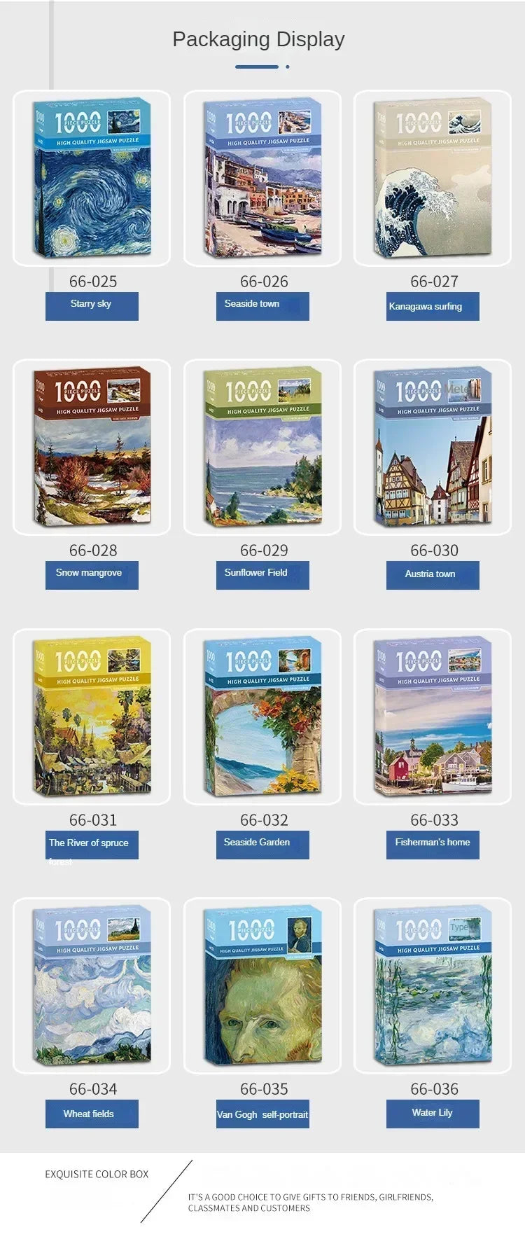 38*26cm Mini Jigsaw Puzzle 1000 Pieces for Adults Famous Oil Painting Van Gogh Puzzle Christmas Gift Toy Educational Toys