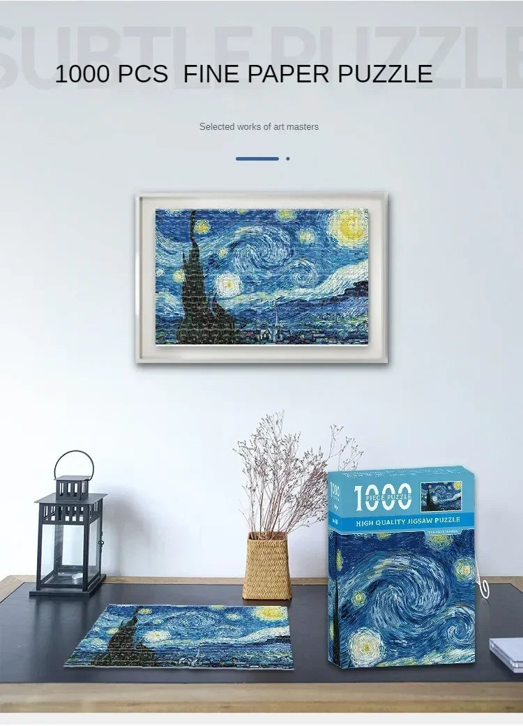 38*26cm Mini Jigsaw Puzzle 1000 Pieces for Adults Famous Oil Painting Van Gogh Puzzle Christmas Gift Toy Educational Toys